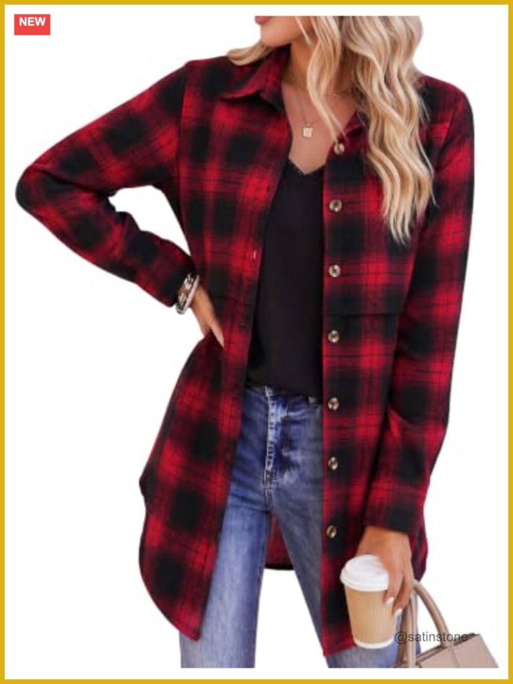 Women's Flannel Shirt Long Sleeve Plaid Button Down Casual